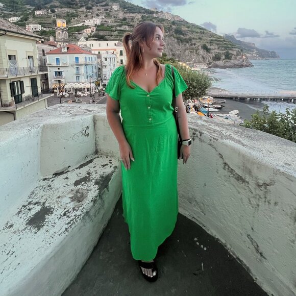 Vero Moda Linen Dress, Green, Size Large - Picture 5 of 8